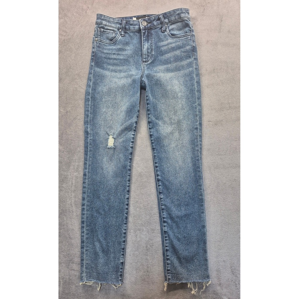 KUT from the Kloth Trendy Chrissie High Rise Slim Straight Distressed Jeans Sz 0